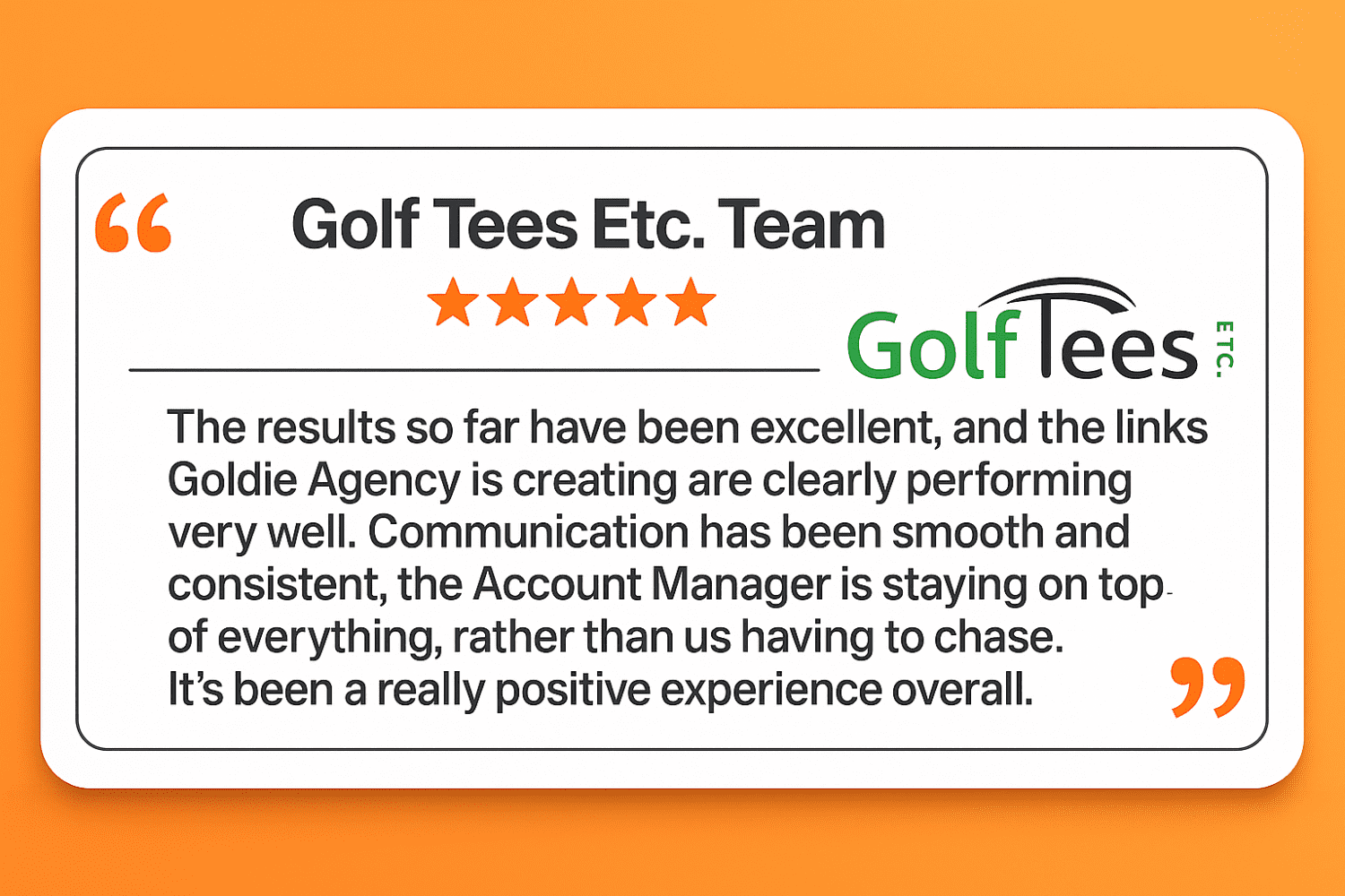 Testimonial from Golf Tees Etc. Team
